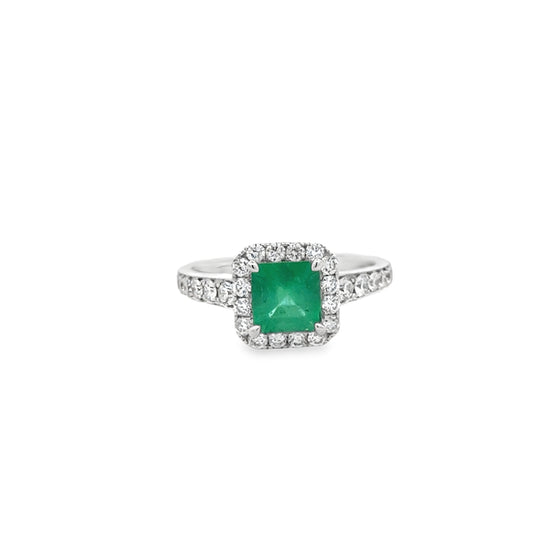 18K White Gold Diamond & Emerald Fashion Ring