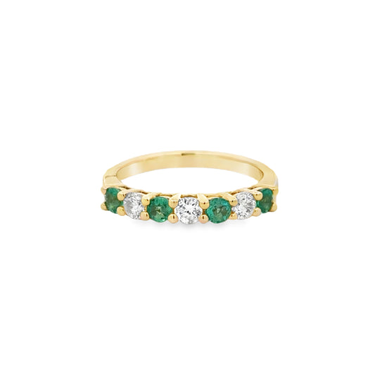 14K Yellow Gold Diamond & Emerald Fashion Ring