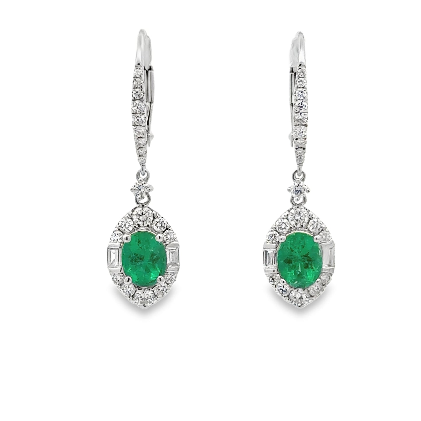 18K White Gold Emerald & Diamond Drop Earrings
