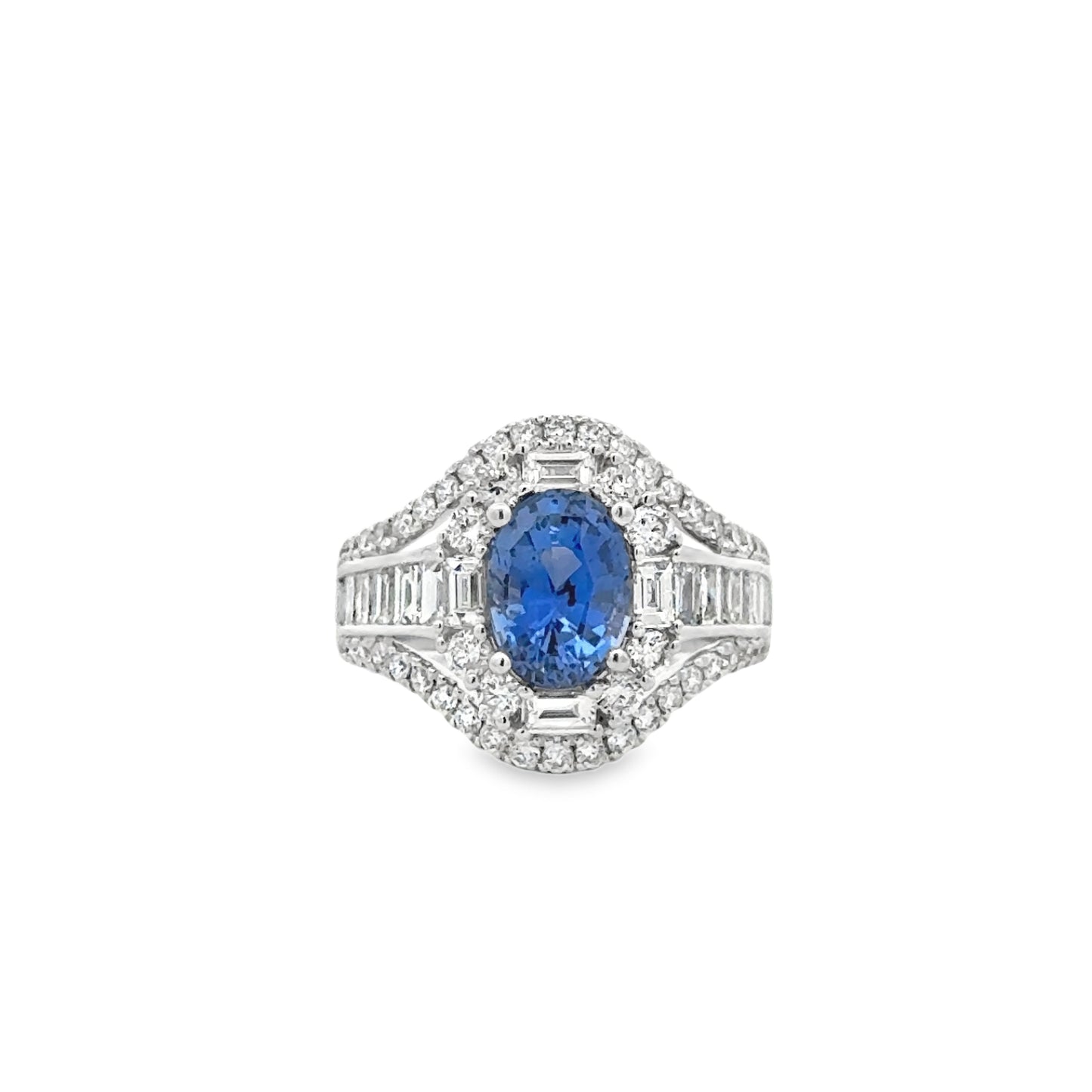 18K White Gold Blue Sapphire & Diamond Fashion Ring