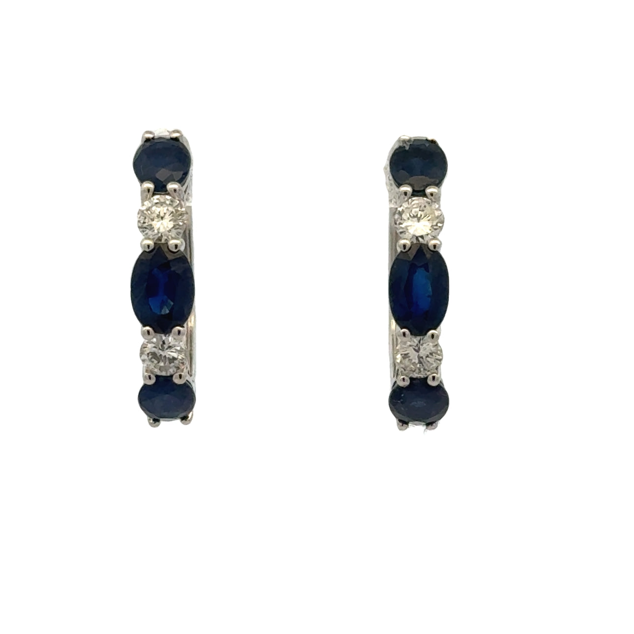 14K White Gold Sapphire & Diamond Hoop Earrings