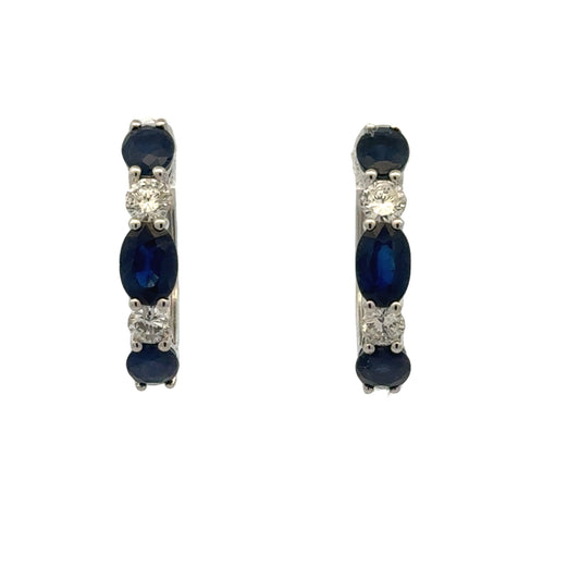 14K White Gold Sapphire & Diamond Hoop Earrings