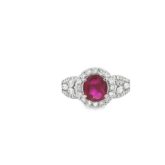 Platinum 900 Ruby & Diamond Fashion Ring