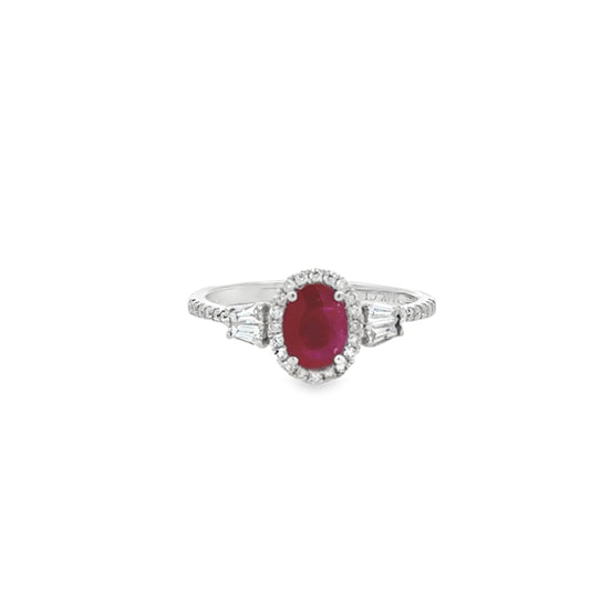 14K White Gold Ruby & Diamond Fashion Ring