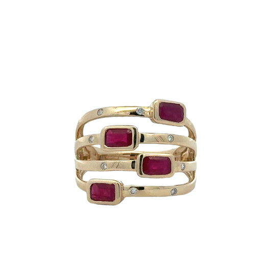 14K Yellow Gold Ruby & Diamond Fashion Ring