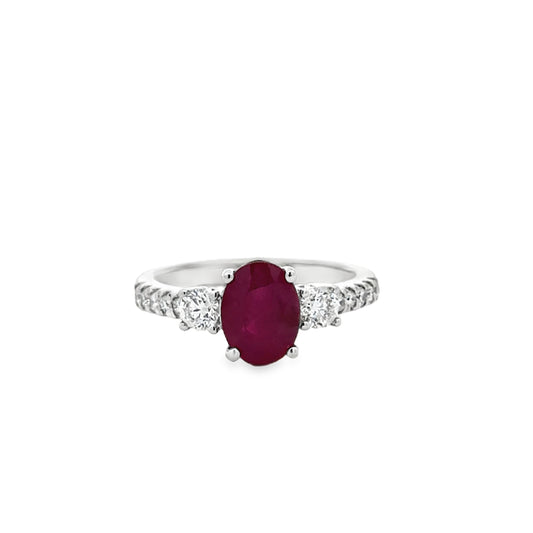 18K White Gold Ruby & Diamond Fashion Ring