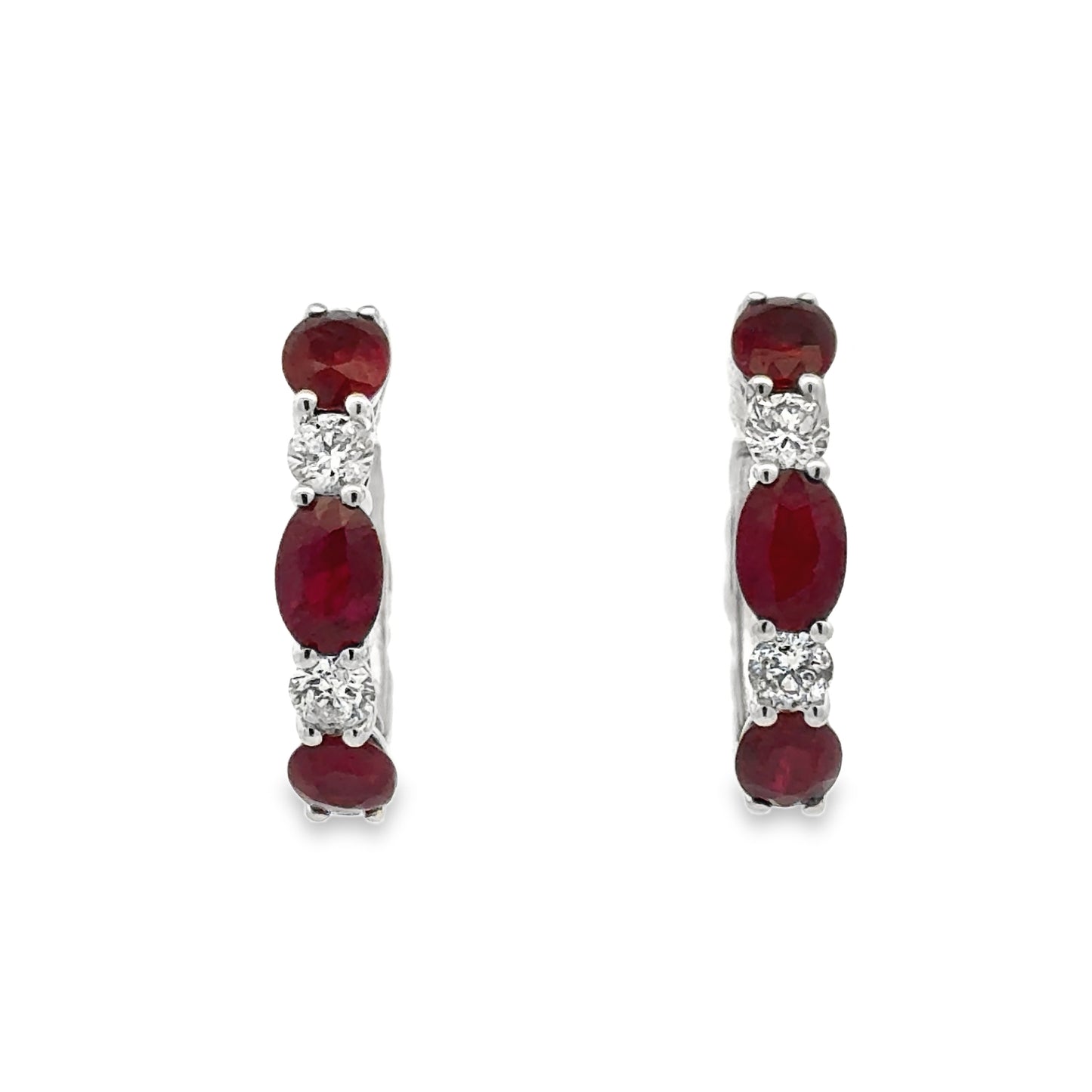 14k White Gold Ruby & Diamond Hoop Earrings