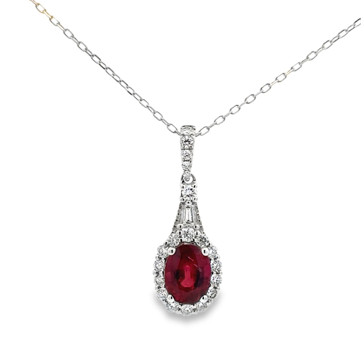 14k White Gold Ruby & Diamond Pendant