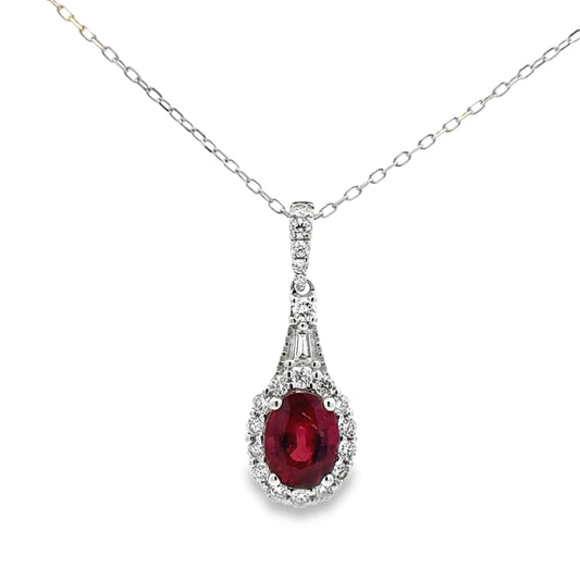 14k White Gold Ruby & Diamond Pendant