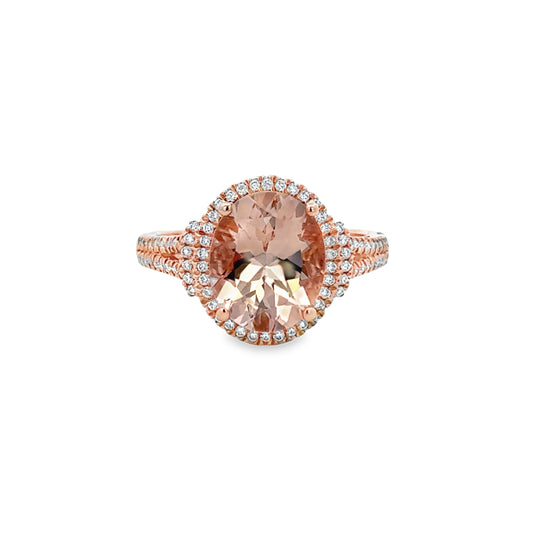 14K Rose Gold Morganite & Diamond Ring (3.20ct)