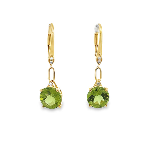 14K Yellow Gold and Peridot Drop Earrings (4.43ct)