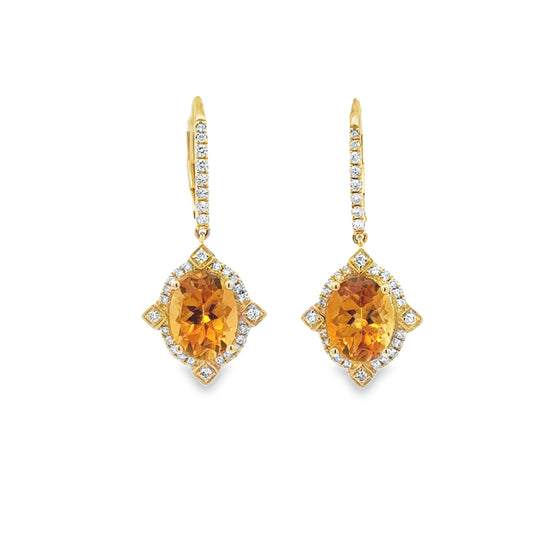 14K Yellow Gold Citrine Drop Earrings