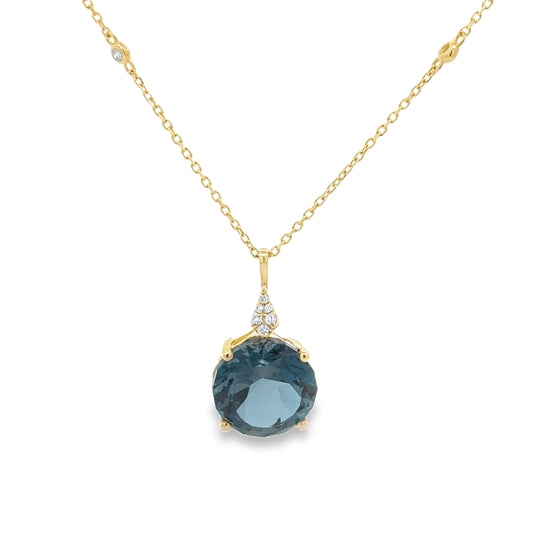 14K Yellow Gold London Blue Topaz Pendant 1 Lb 6.64ct