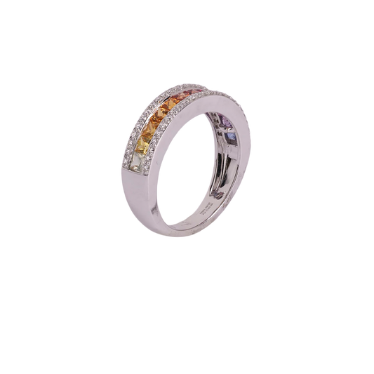 18K White Gold Sapphire & Ruby Diamond Ring