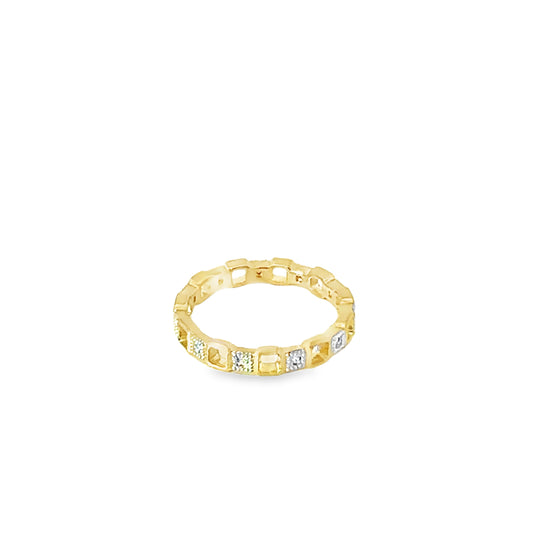 Yellow Gold Open Squared Interlock Stack Ring with White Diamonds