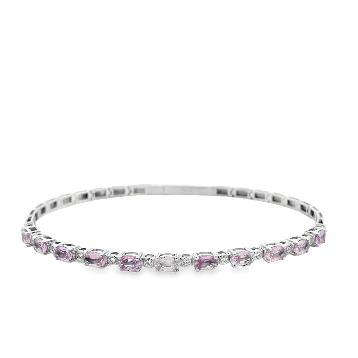 14K White Gold Pink Sapphire Bangle Bracelet 11 Ps 3.27ct