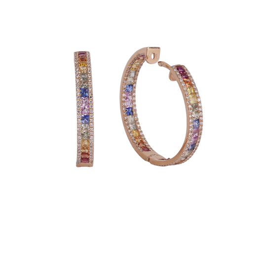 18K Rose Gold Sapphire Hoop Earrings